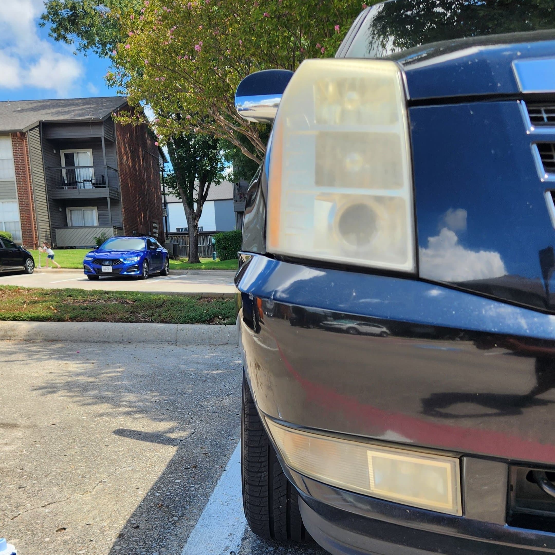Headlight before restoration - foggy and yellowed