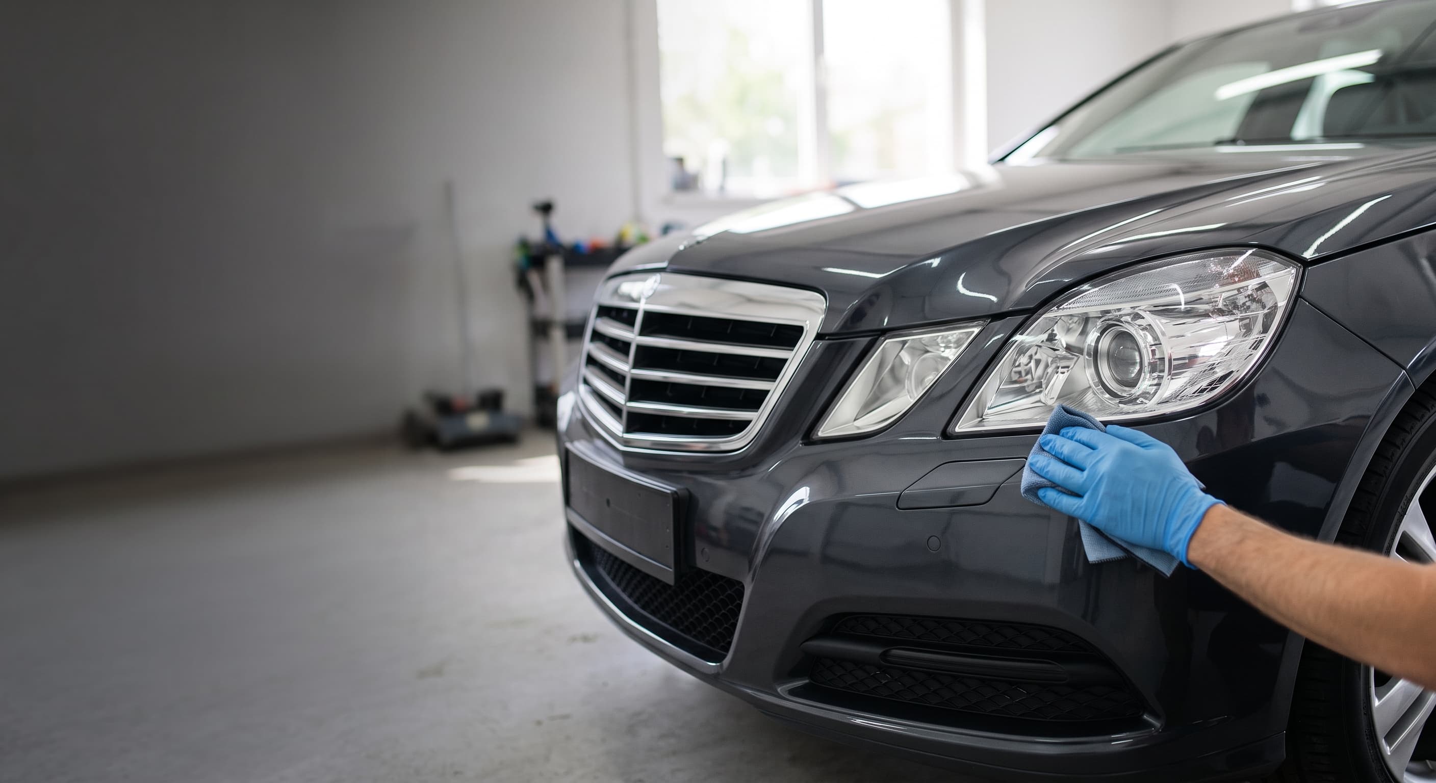Professionally restored headlight on a vehicle